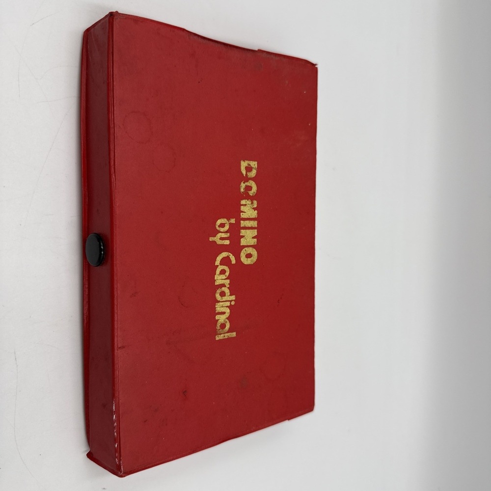 Vtg Dominoes Domino By Cardinal 28 Ivory  Pieces w/ Red Vinyl Case